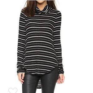 We The Free by Free People‎ Black Drippy Thermal Striped Jersey Top small